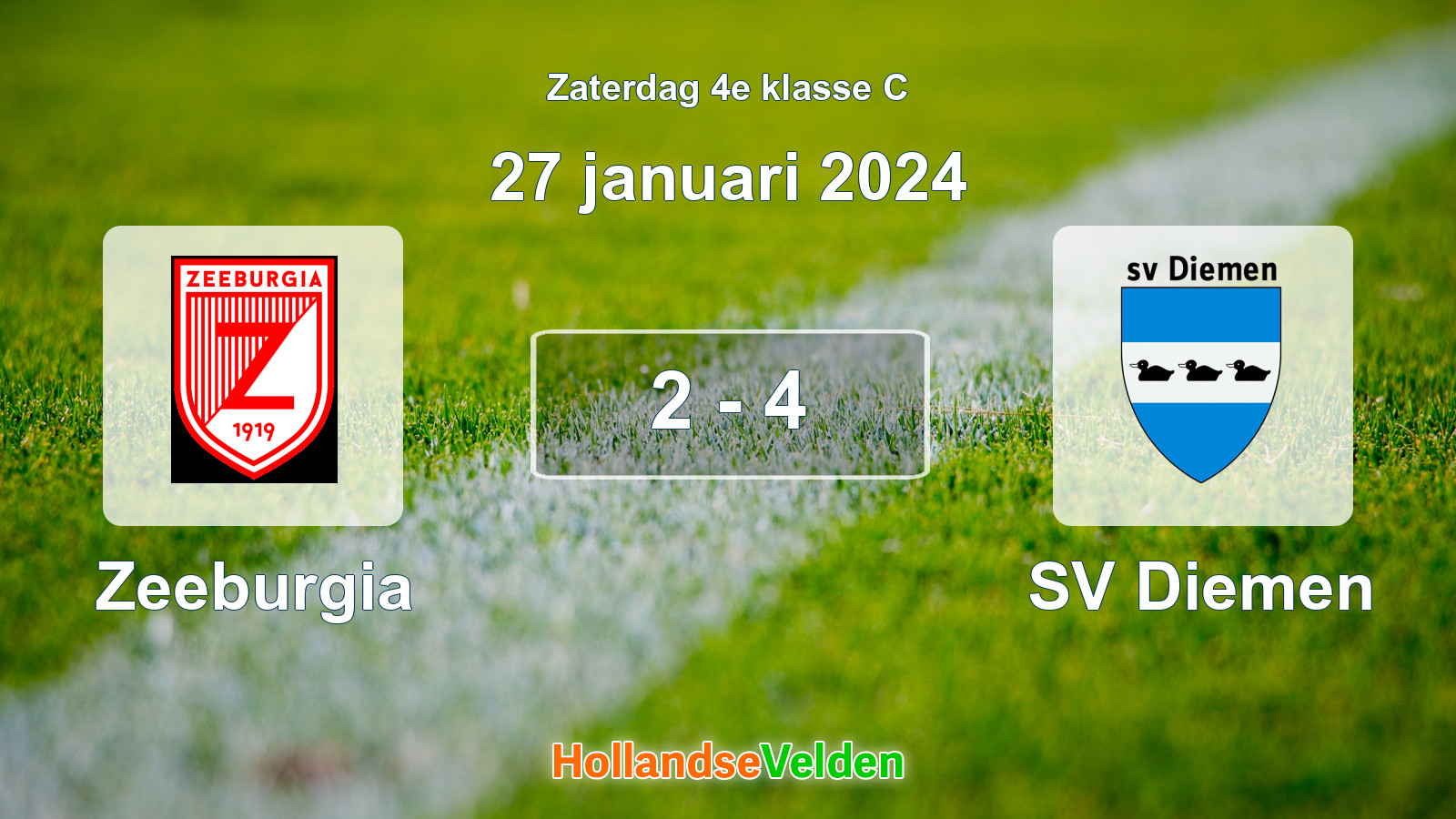 Gespeelde wedstrijd: Zeeburgia - SV Diemen 2 - 4 (27 januari 2024)