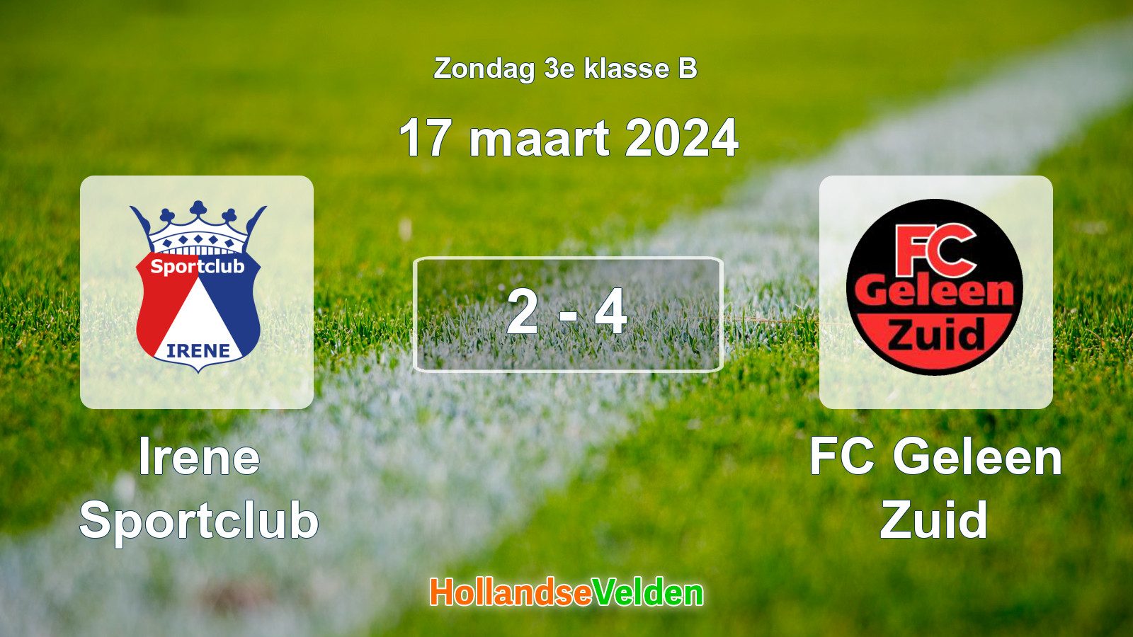 Gespeelde wedstrijd: Irene Sportclub - FC Geleen Zuid 2 - 4 (17 maart 2024)