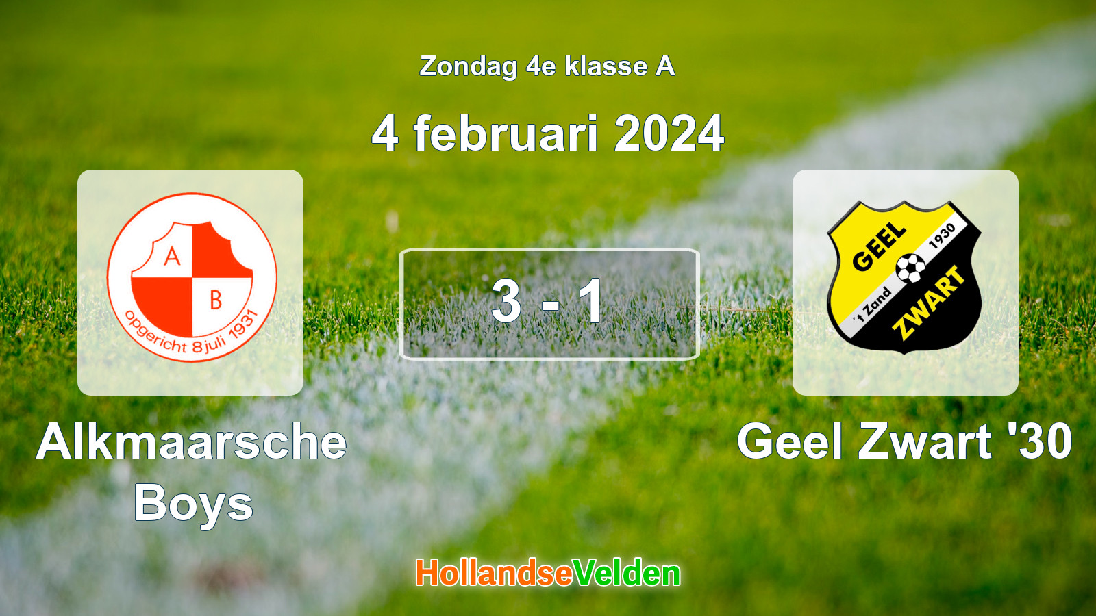 Gespeelde wedstrijd: Alkmaarsche Boys - Geel Zwart '30 3 - 1 (4 februari 2024)
