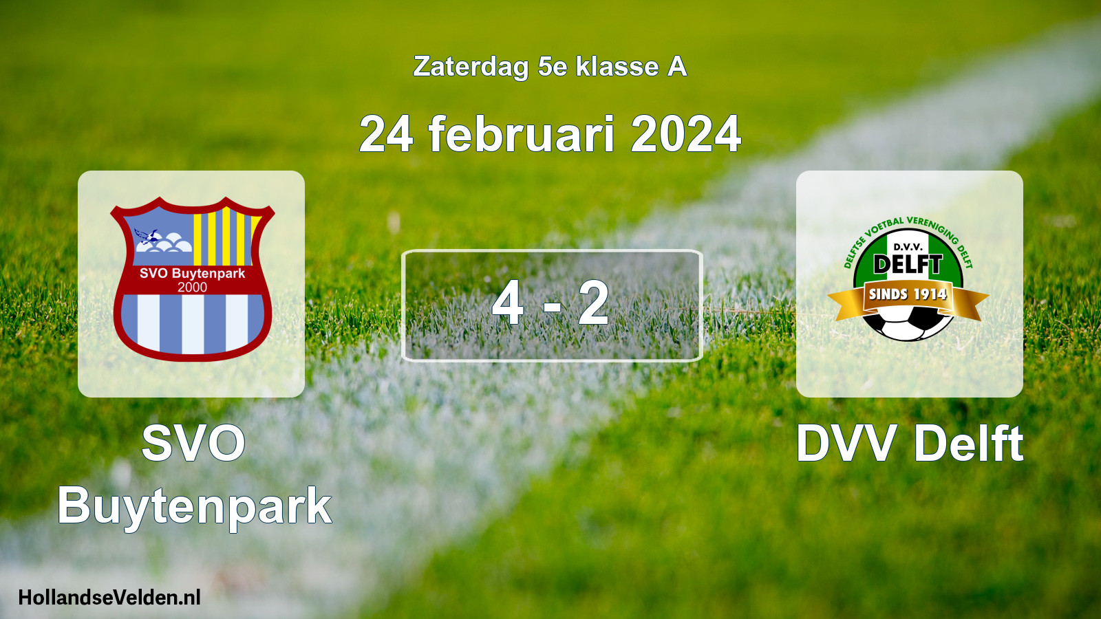 Gespeelde wedstrijd: SVO Buytenpark - DVV Delft 4 - 2 (24 februari 2024)