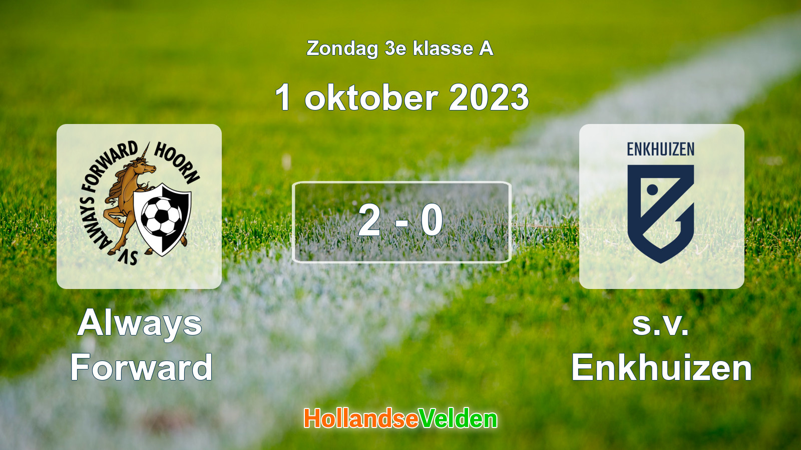 Gespeelde wedstrijd: Always Forward - s.v. Enkhuizen 2 - 0 (1 oktober 2023)