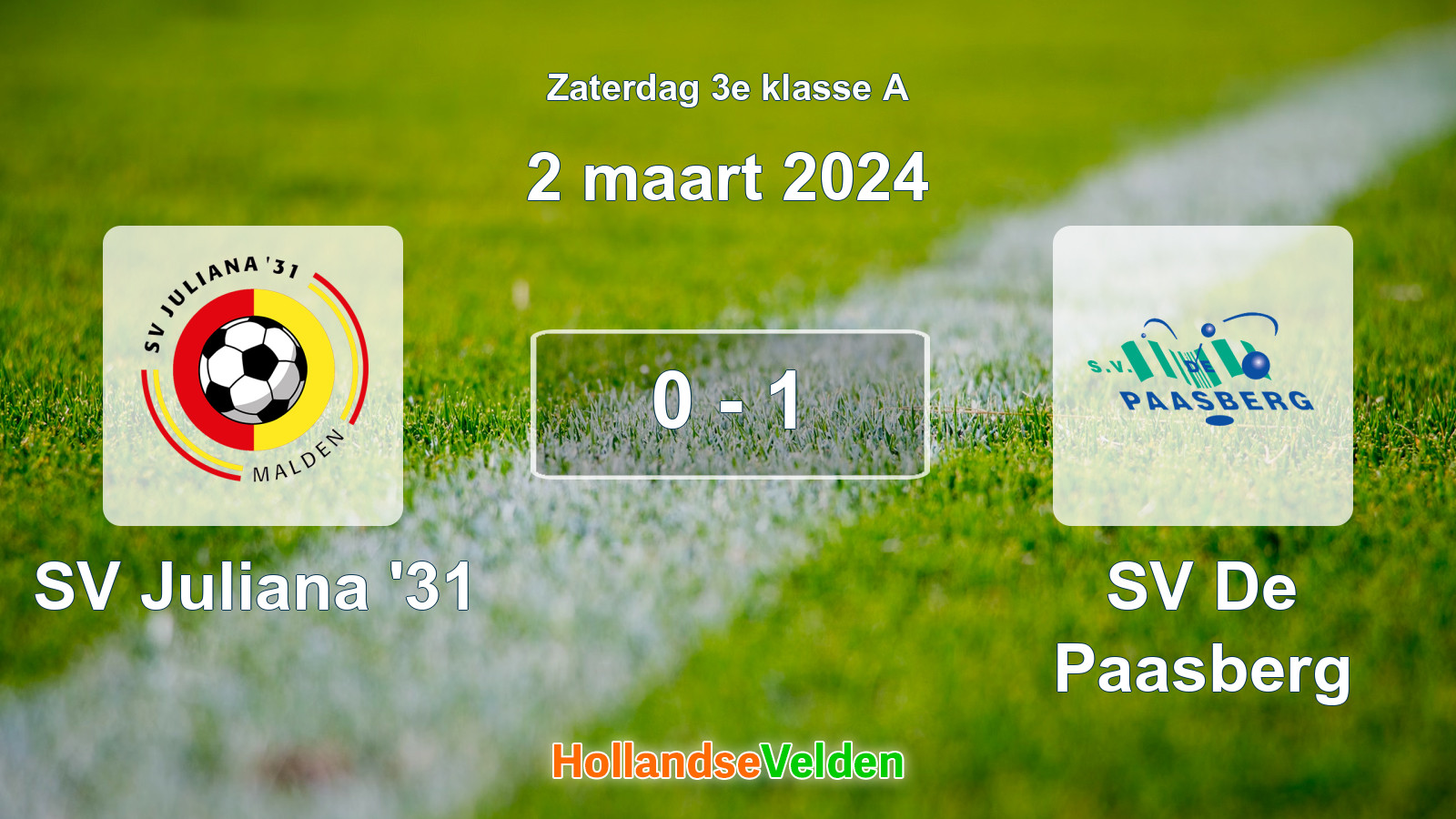 Gespeelde wedstrijd: SV Juliana '31 - SV De Paasberg 0 - 1 (2 maart 2024)