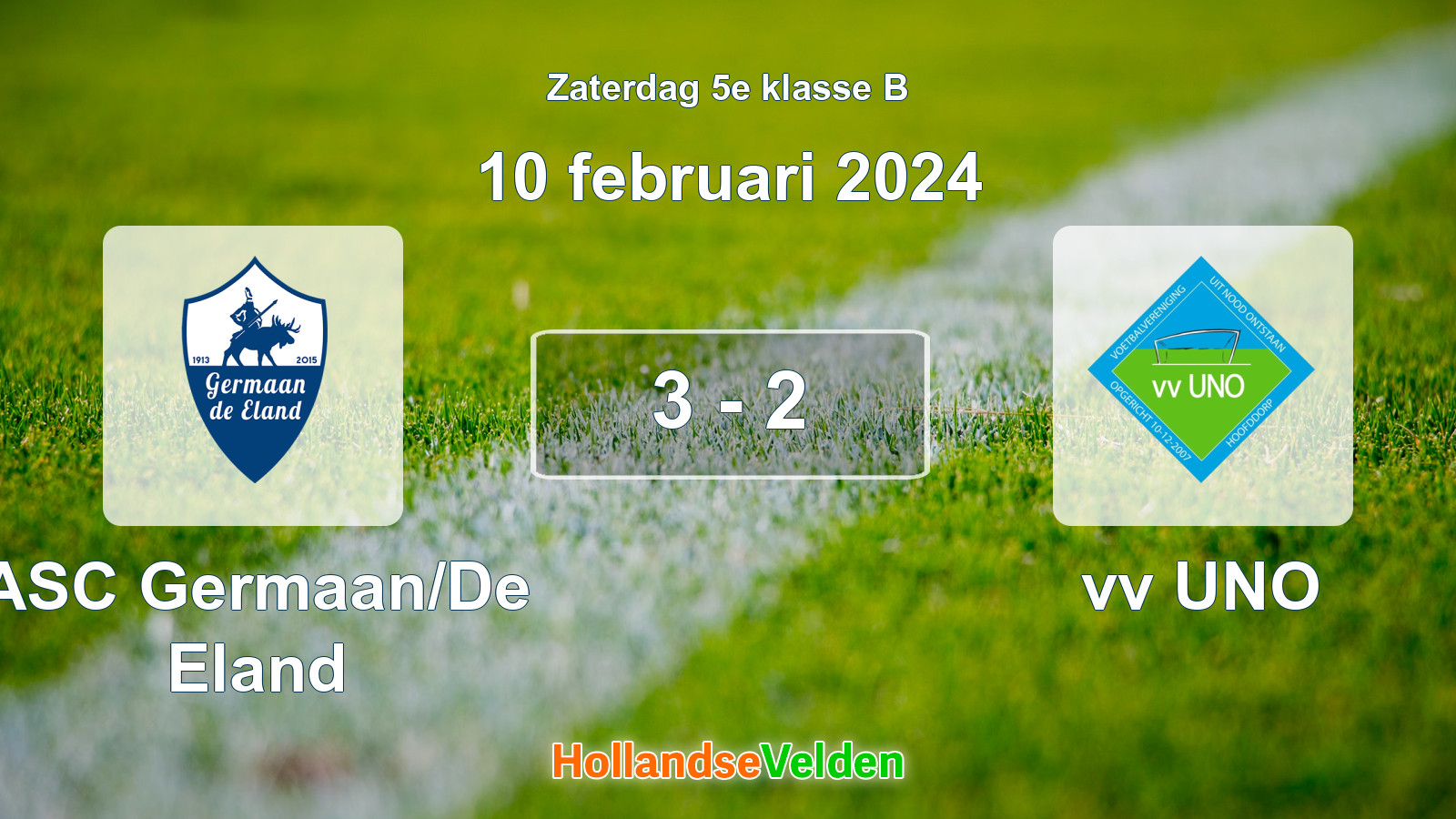 Gespeelde wedstrijd: ASC Germaan/De Eland - vv UNO 3 - 2 (10 februari 2024)