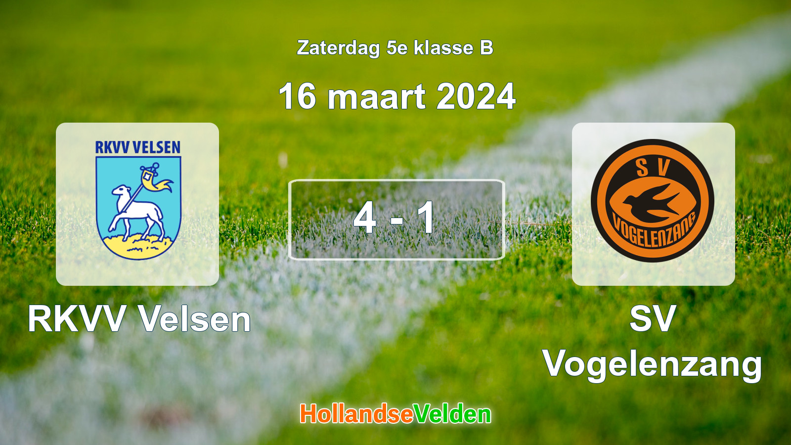 Gespeelde wedstrijd: RKVV Velsen - SV Vogelenzang 4 - 1 (16 maart 2024)