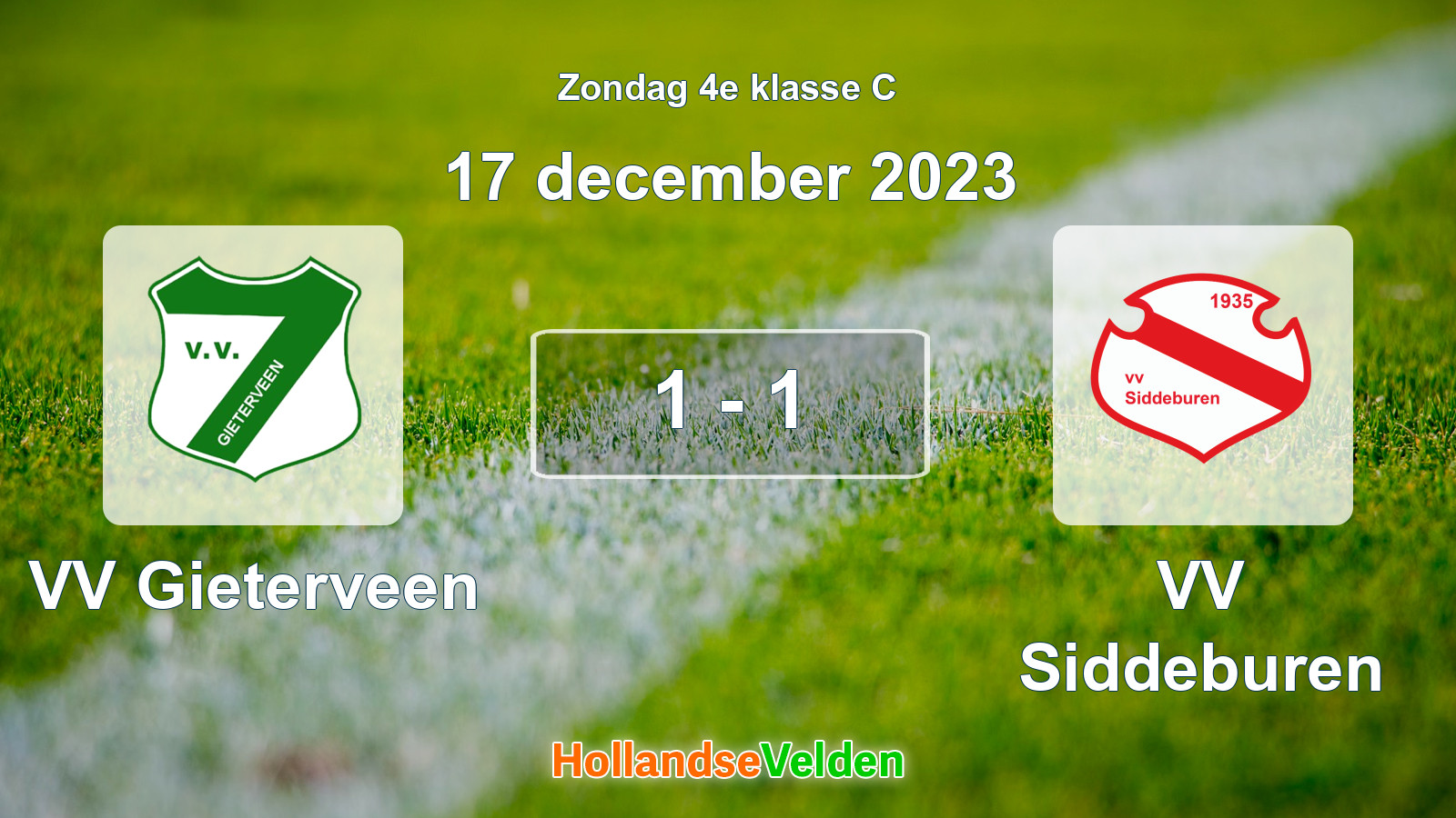 Gespeelde wedstrijd: VV Gieterveen - VV Siddeburen 1 - 1 (17 december 2023)