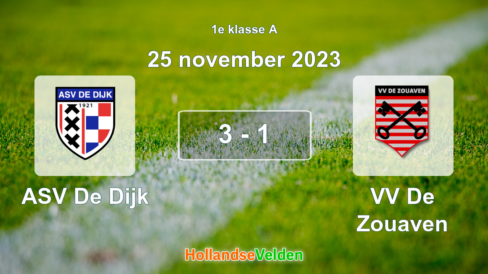 Gespeelde wedstrijd: ASV De Dijk - VV De Zouaven 3 - 1 (25 november 2023)
