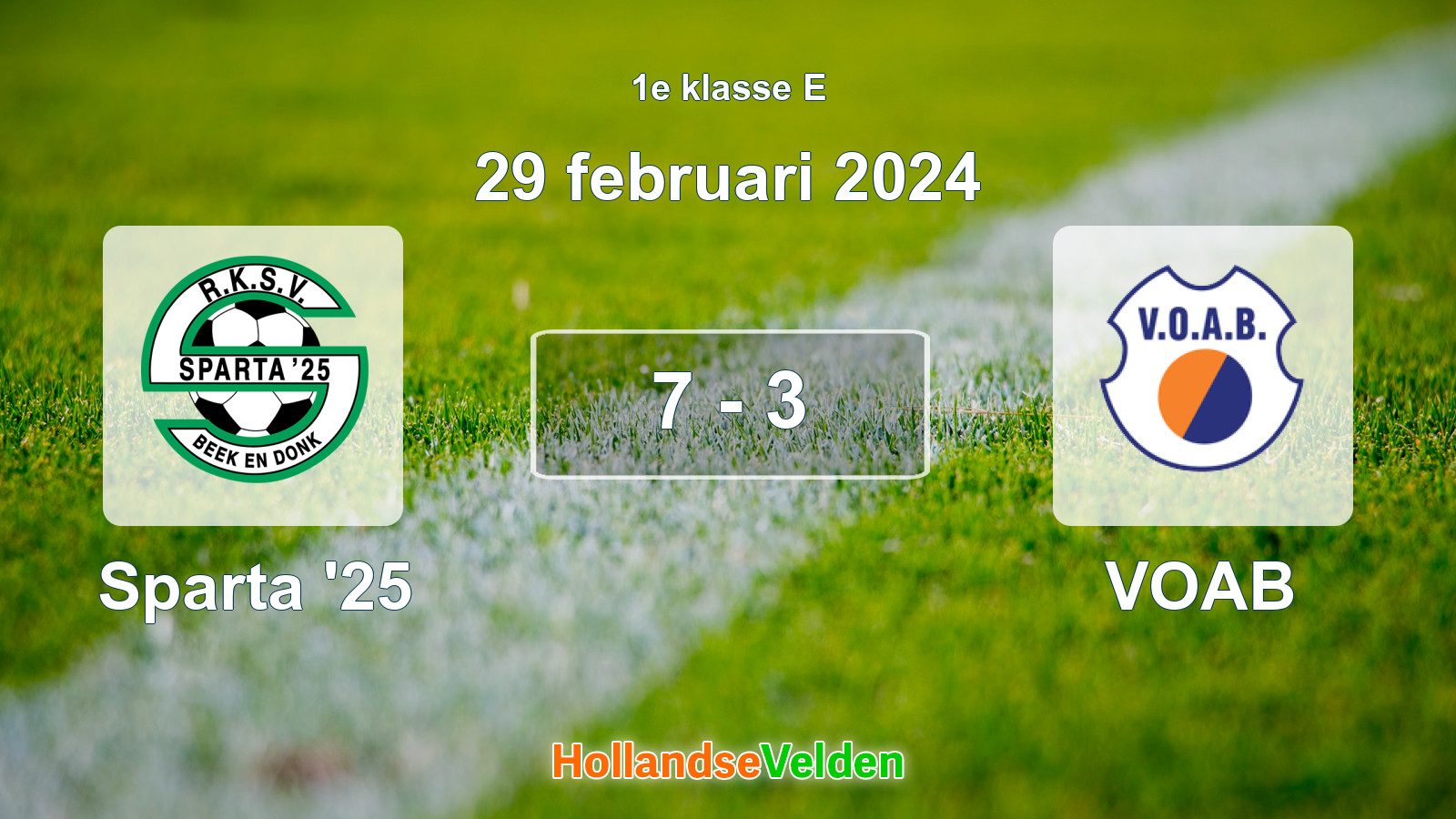 Gespeelde wedstrijd: Sparta '25 - VOAB 7 - 3 (29 februari 2024)