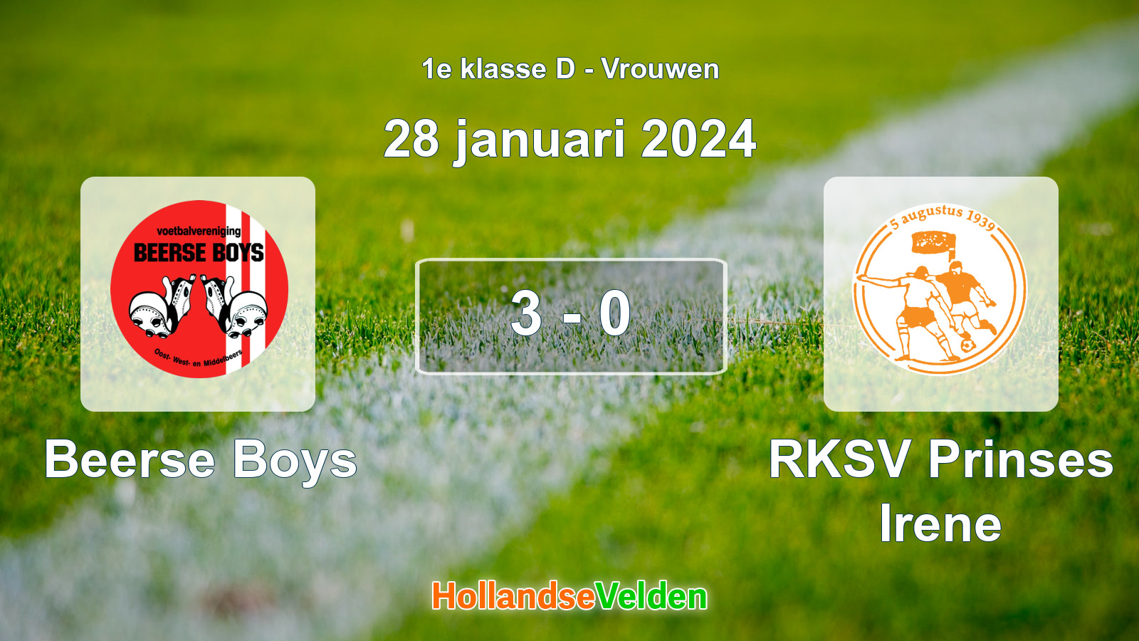Gespeelde wedstrijd: Beerse Boys - RKSV Prinses Irene 3 - 0 (28 januari 2024)