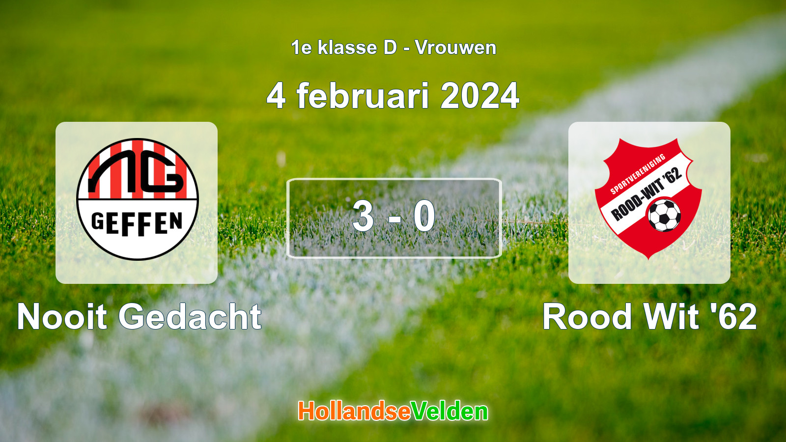Gespeelde wedstrijd: Nooit Gedacht - Rood Wit '62 3 - 0 (4 februari 2024)