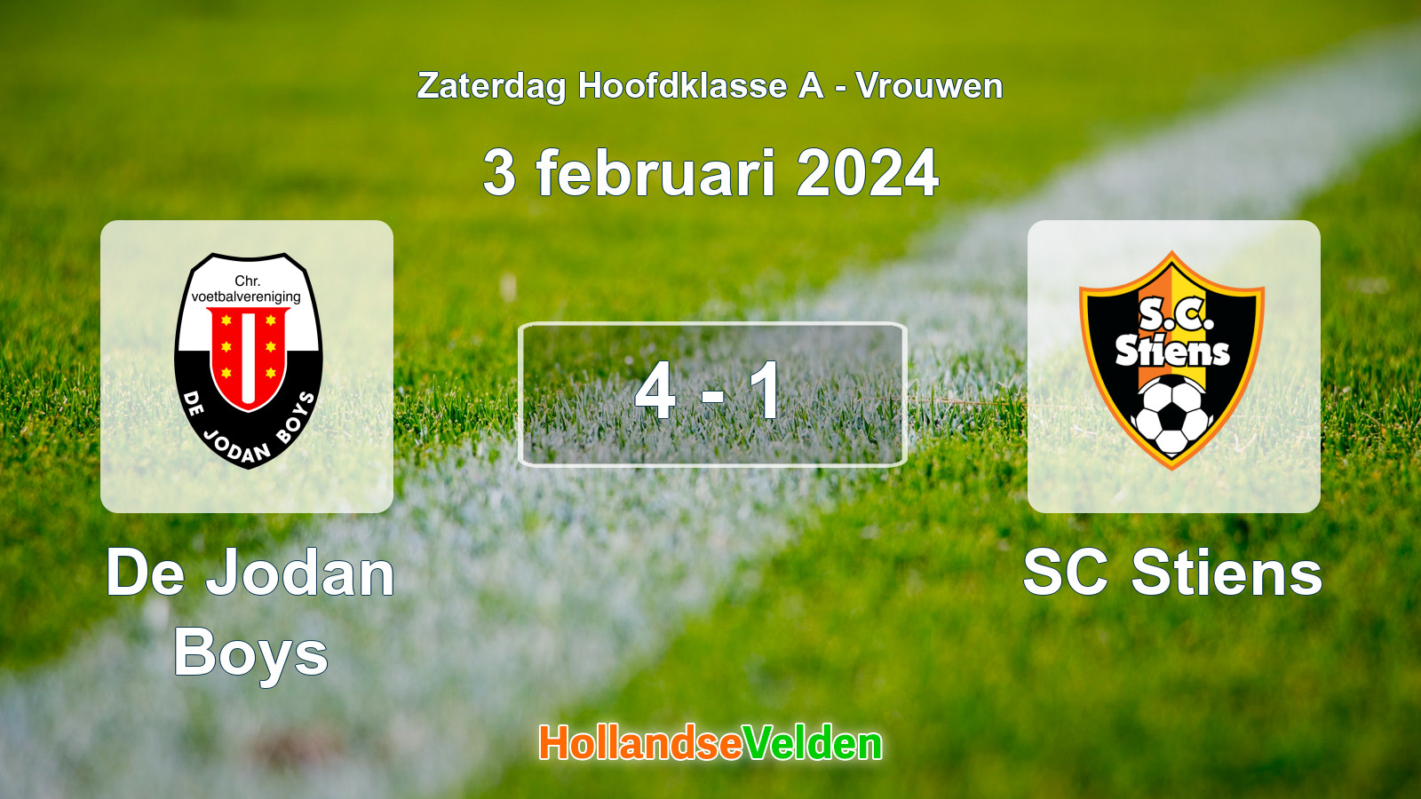 Gespeelde wedstrijd: De Jodan Boys - SC Stiens 4 - 1 (3 februari 2024)