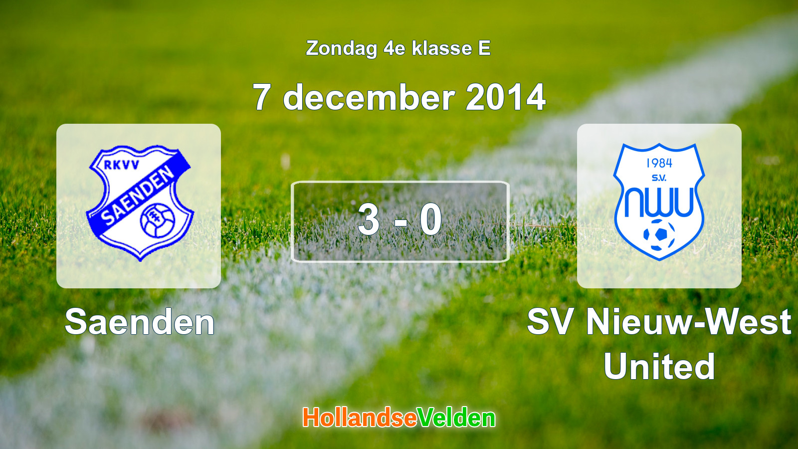 Gespeelde wedstrijd: Saenden - SV Nieuw-West United 3 - 0 (7 december 2014)