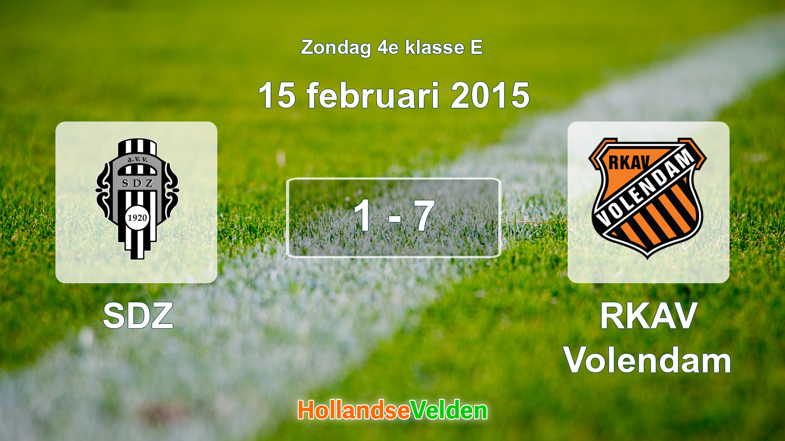 Gespeelde wedstrijd: SDZ - RKAV Volendam 1 - 7 (15 februari 2015)
