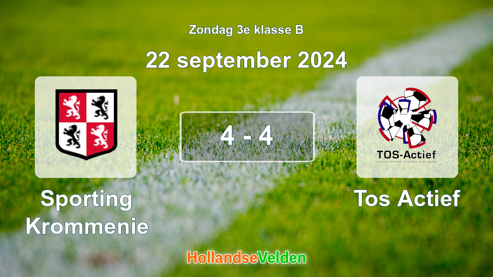 Gespeelde wedstrijd: Sporting Krommenie - Tos Actief 4 - 4 (22 september 2024)