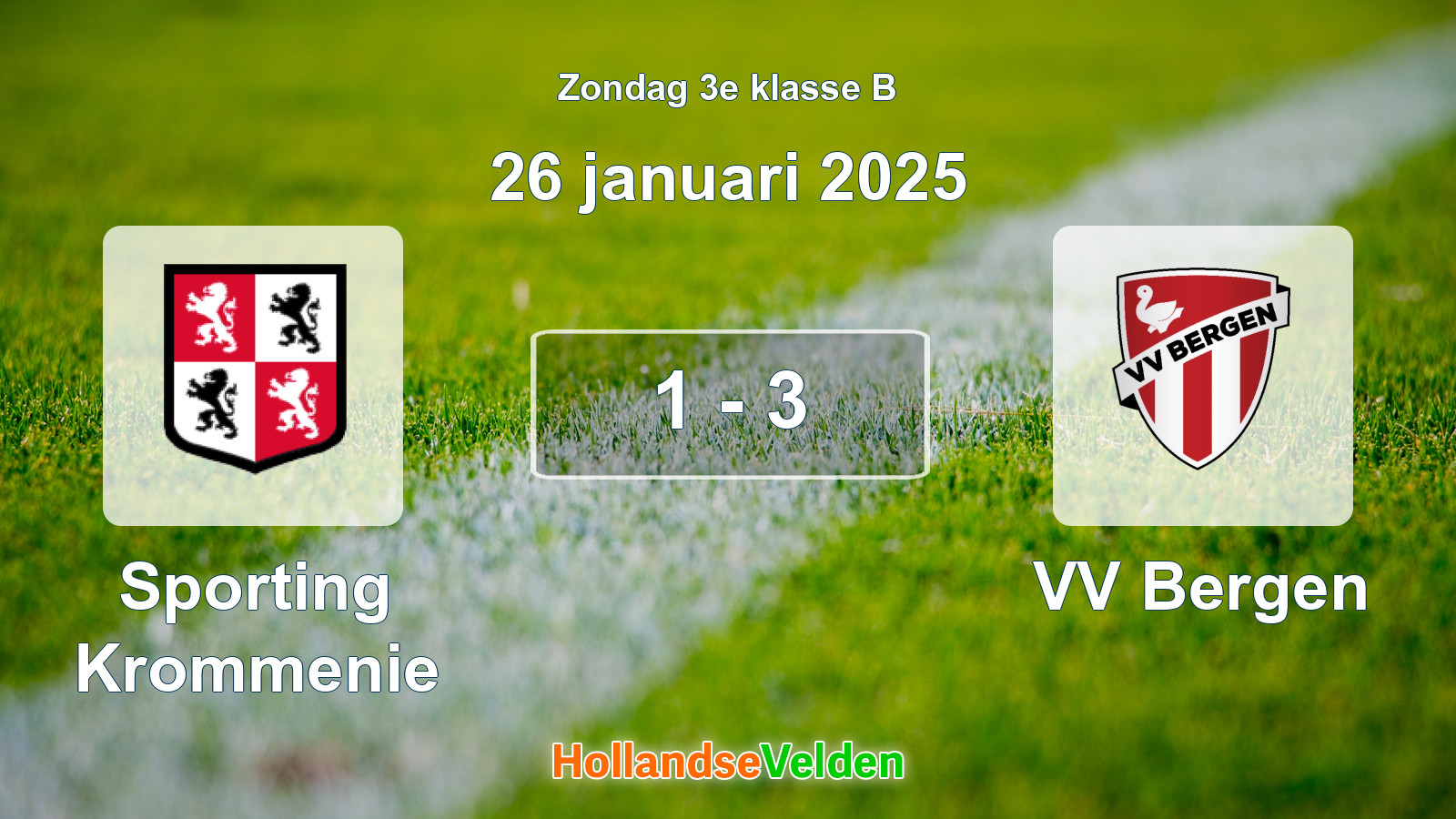 Gespeelde wedstrijd: Sporting Krommenie - VV Bergen 1 - 3 (26 januari 2025)