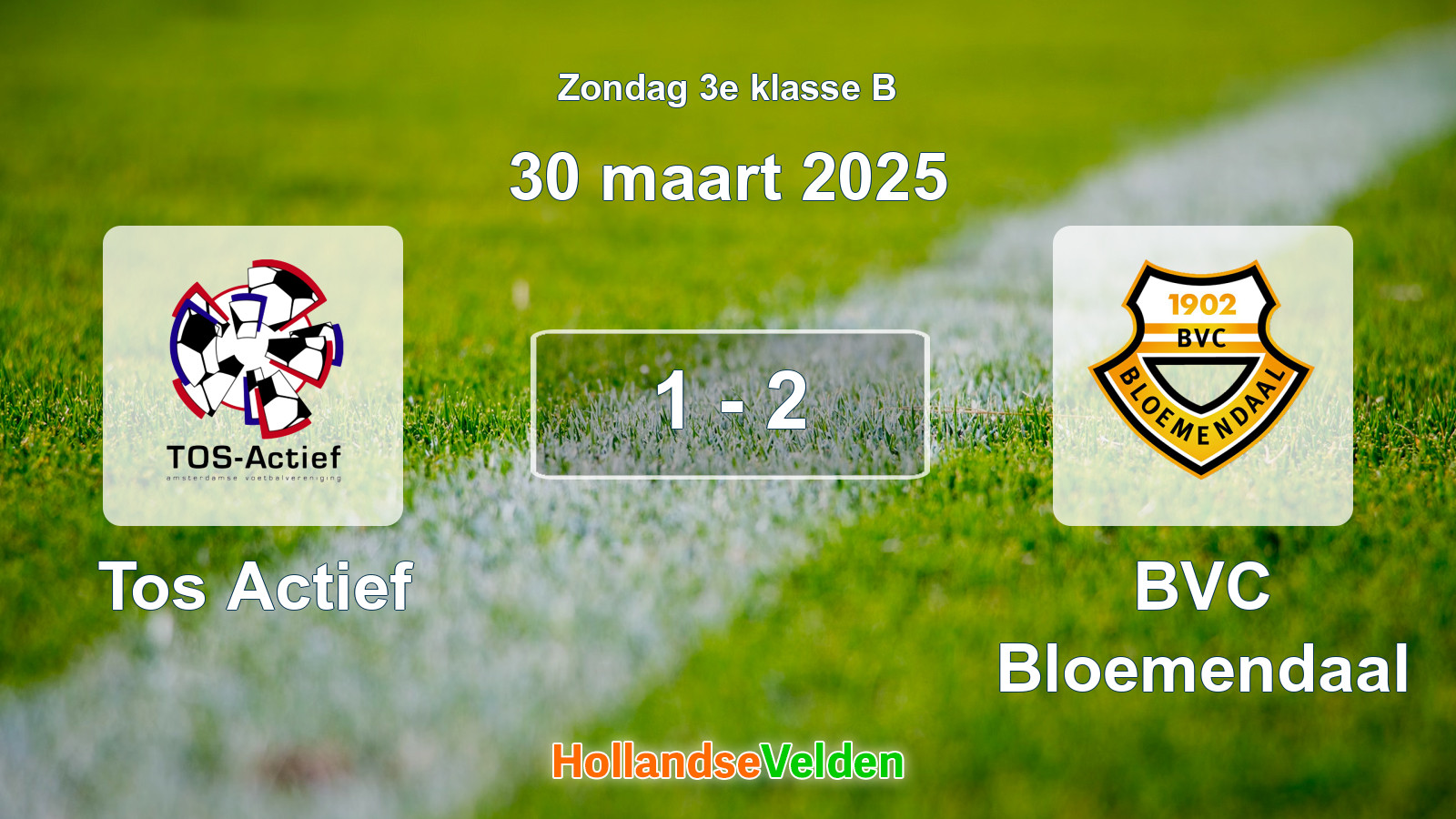 Gespeelde wedstrijd: Tos Actief - BVC Bloemendaal 1 - 2 (30 maart 2025)