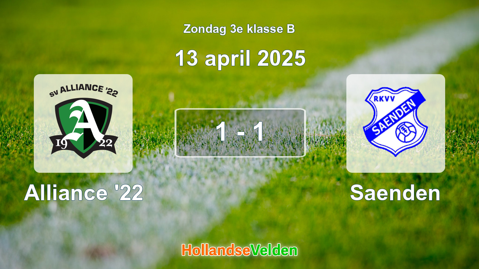 Gespeelde wedstrijd: Alliance '22 - Saenden 1 - 1 (13 april 2025)