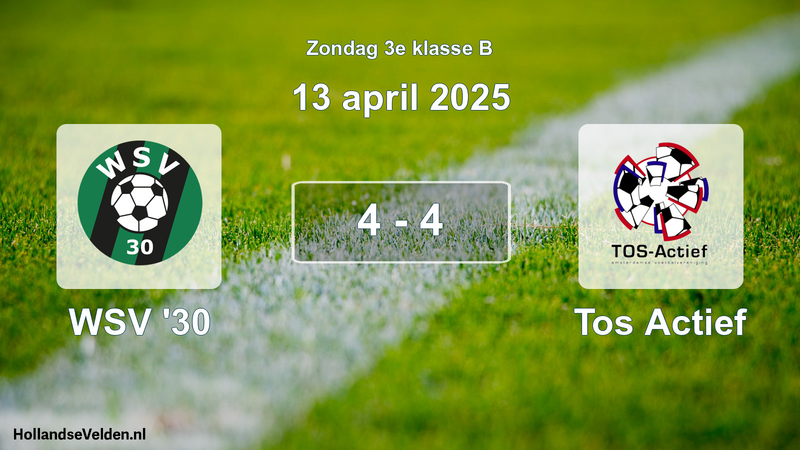 Gespeelde wedstrijd: WSV '30 - Tos Actief 4 - 4 (13 april 2025)
