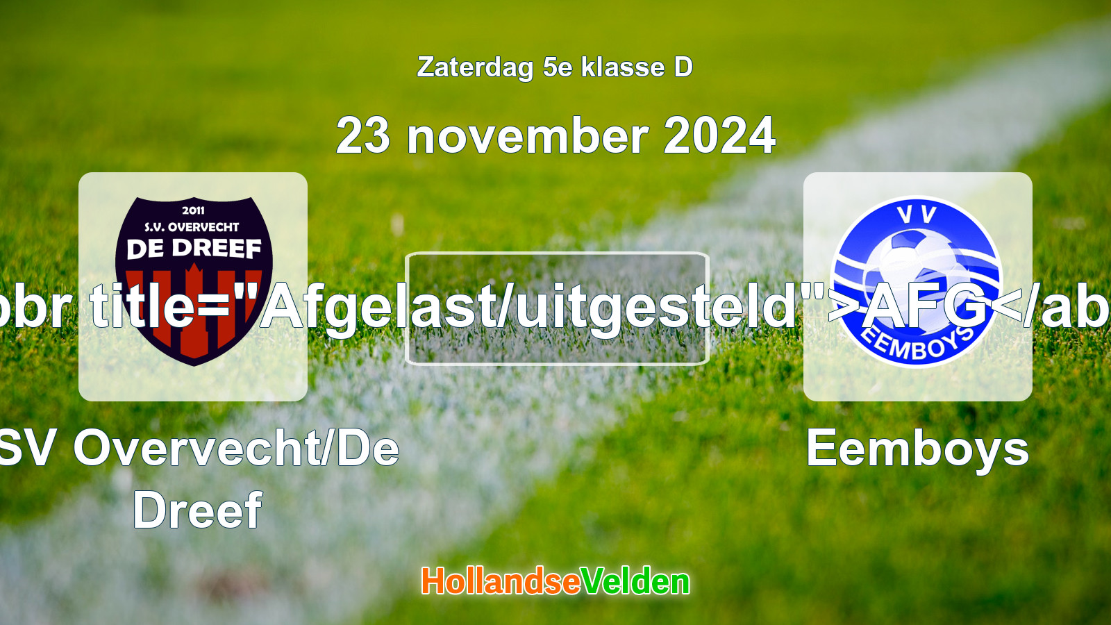 Geplande wedstrijd: SV Overvecht/De Dreef - Eemboys (23 november 2024)