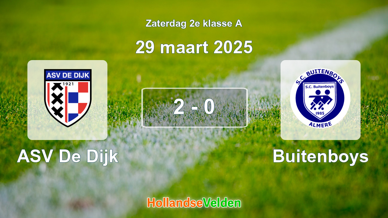 Gespeelde wedstrijd: ASV De Dijk - Buitenboys 2 - 0 (29 maart 2025)