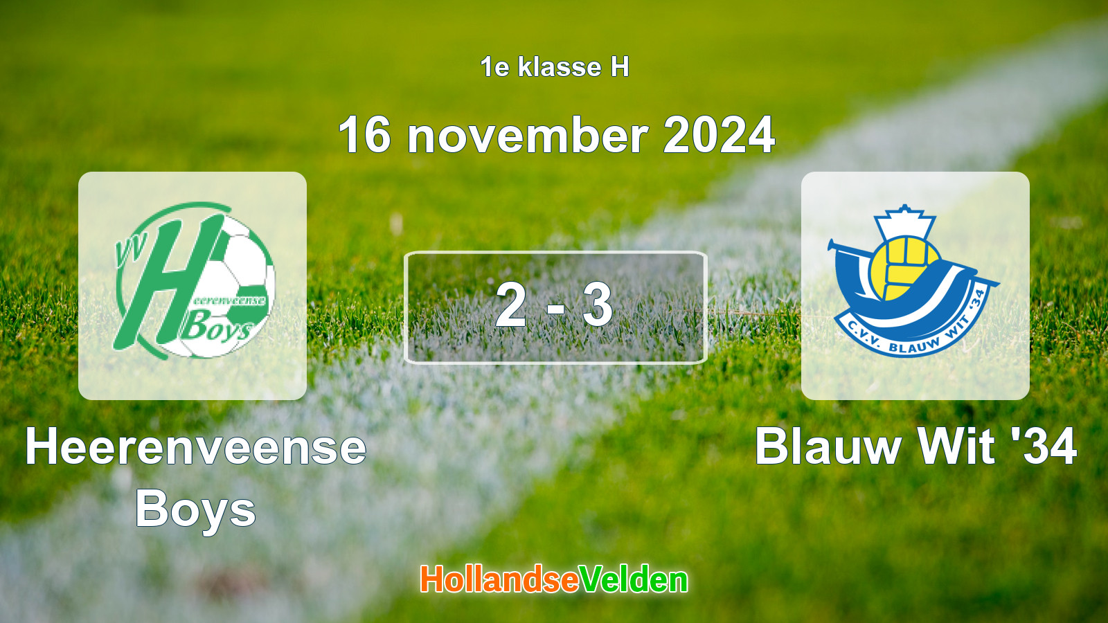 Gespeelde wedstrijd: Heerenveense Boys - Blauw Wit '34 2 - 3 (16 november 2024)