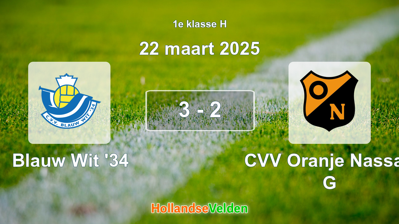 Gespeelde wedstrijd: Blauw Wit '34 - CVV Oranje Nassau G 3 - 2 (22 maart 2025)
