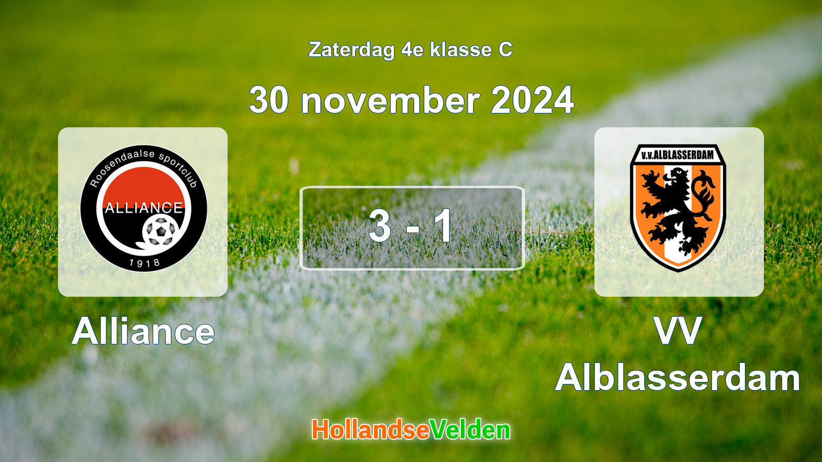 Gespeelde wedstrijd: Alliance - VV Alblasserdam 3 - 1 (30 november 2024)