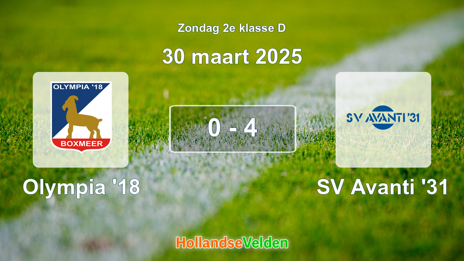Gespeelde wedstrijd: Olympia '18 - SV Avanti '31 0 - 4 (30 maart 2025)