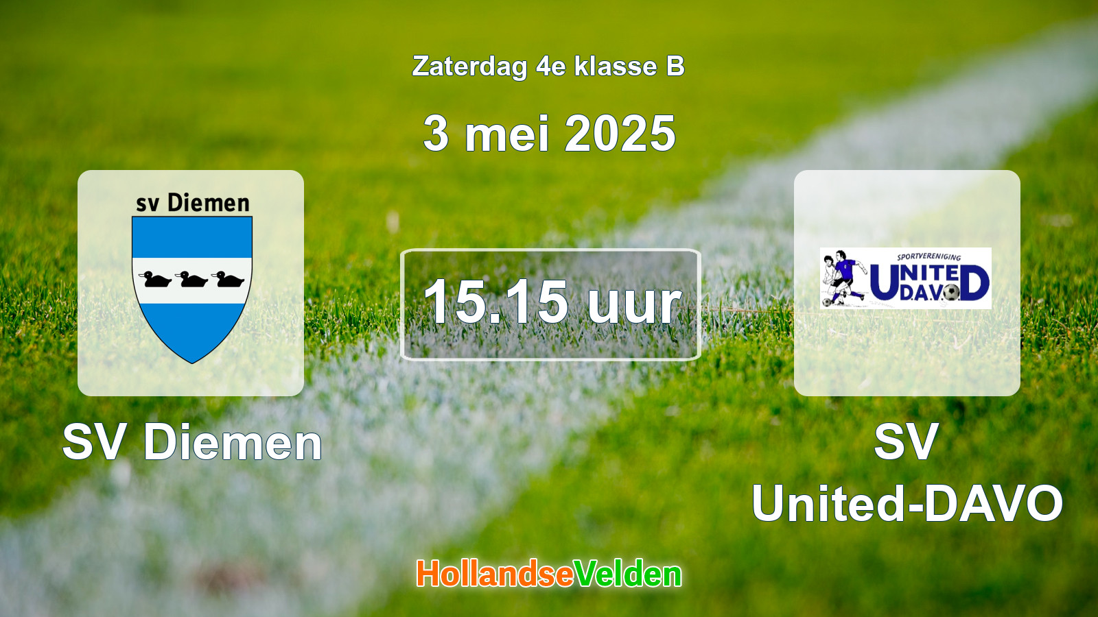 Geplande wedstrijd: SV Diemen - SV United-DAVO (3 mei 2025)