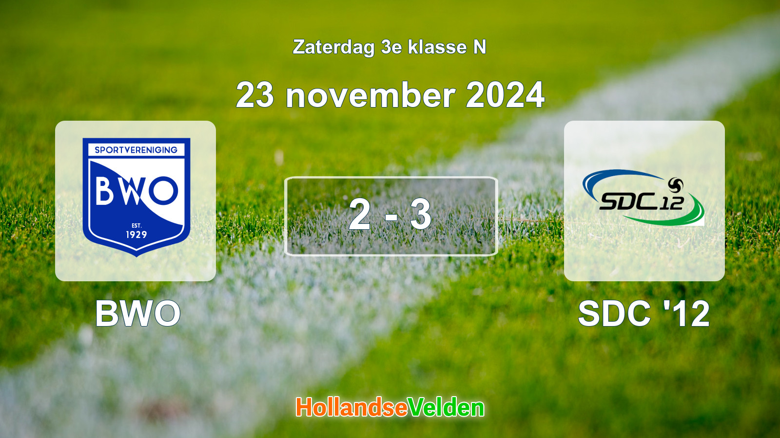 Gespeelde wedstrijd: BWO - SDC '12 2 - 3 (23 november 2024)