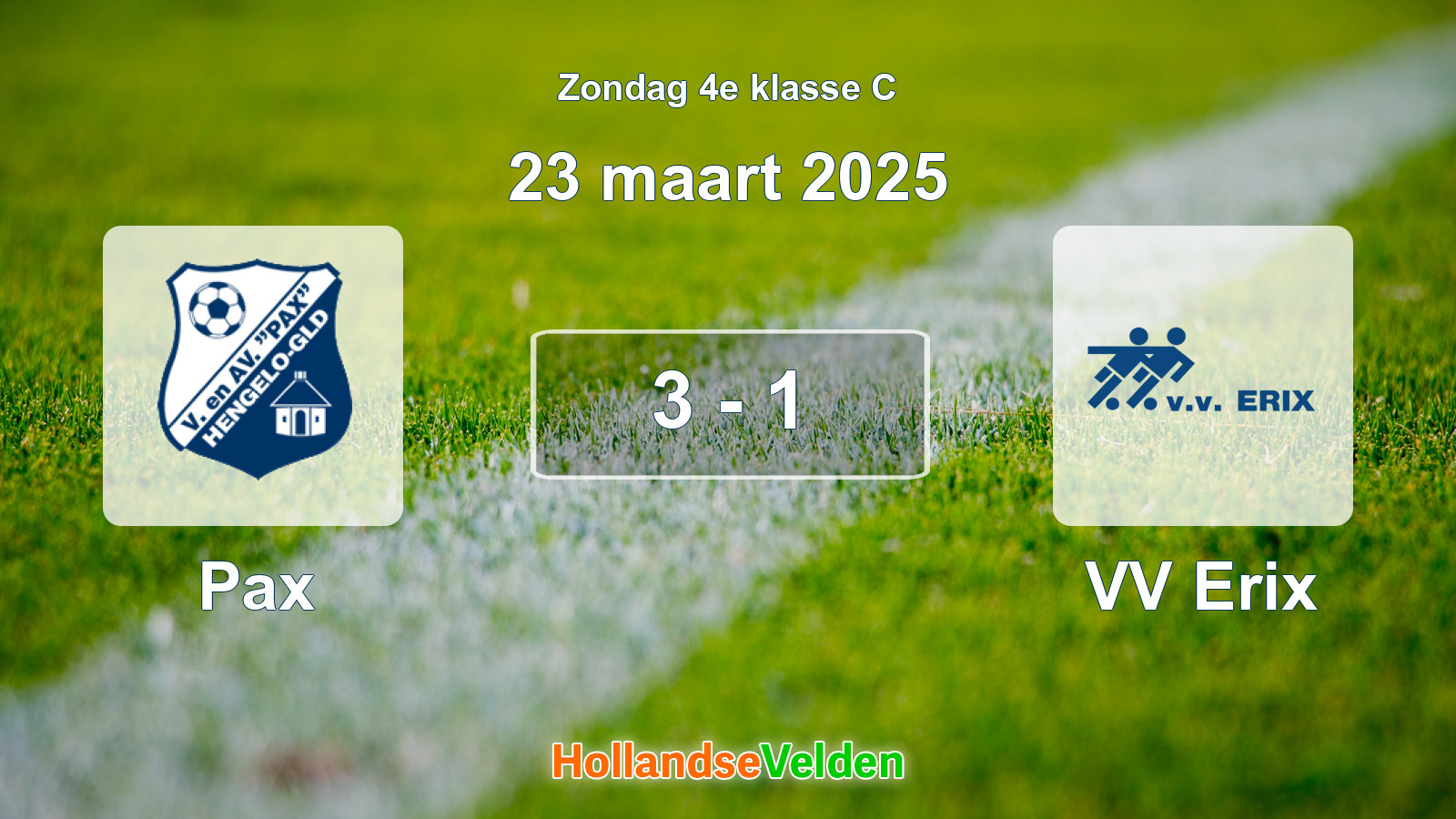 Gespeelde wedstrijd: Pax - VV Erix 3 - 1 (23 maart 2025)