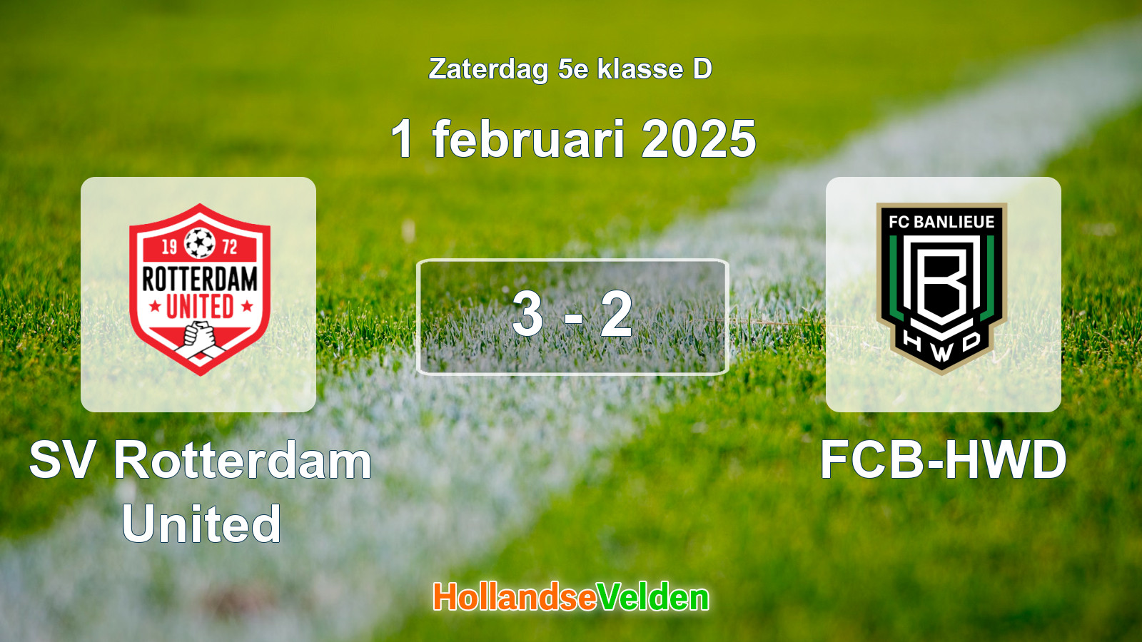 Gespeelde wedstrijd: SV Rotterdam United - FCB-HWD 3 - 2 (1 februari 2025)