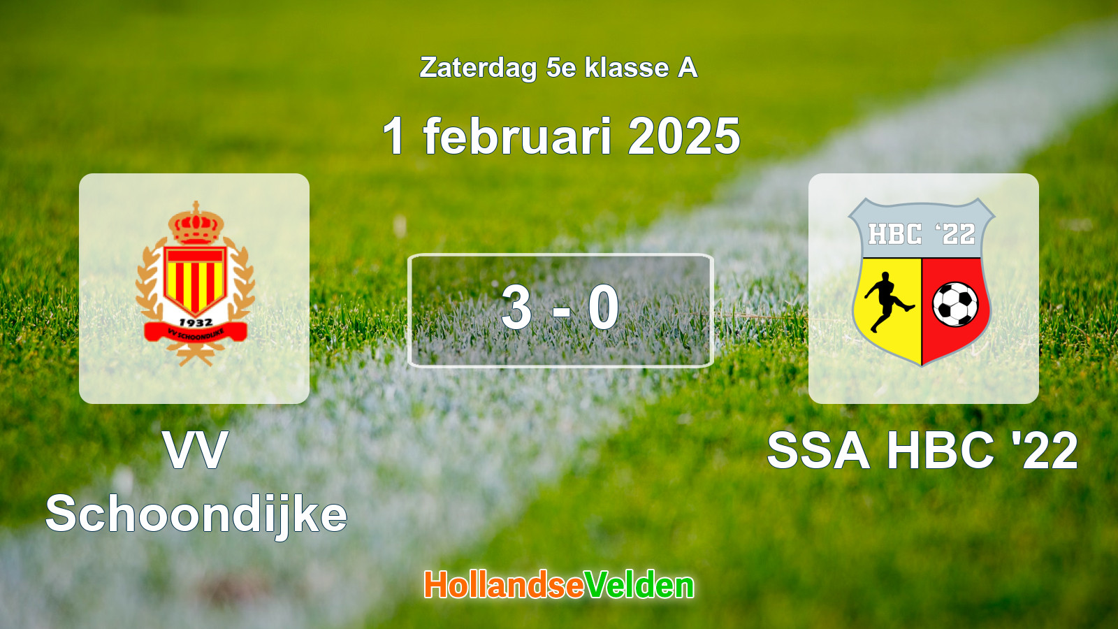 Gespeelde wedstrijd: VV Schoondijke - SSA HBC '22 3 - 0 (1 februari 2025)