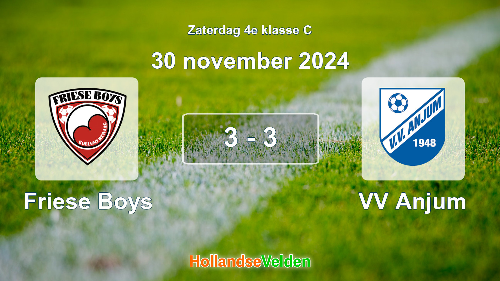 Gespeelde wedstrijd: Friese Boys - VV Anjum 3 - 3 (30 november 2024)