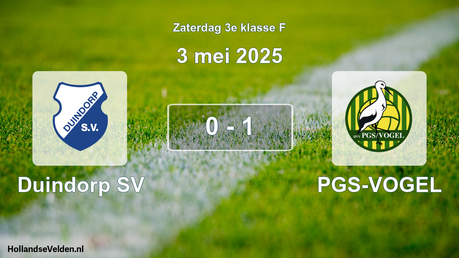 Gespeelde wedstrijd: Duindorp SV - PGS-VOGEL 0 - 1 (3 mei 2025)