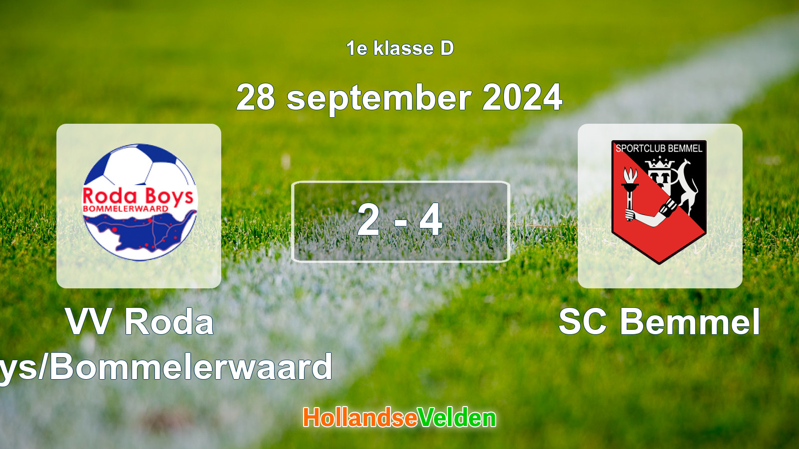 Gespeelde wedstrijd: VV Roda Boys/Bommelerwaard - SC Bemmel 2 - 4 (28 september 2024)