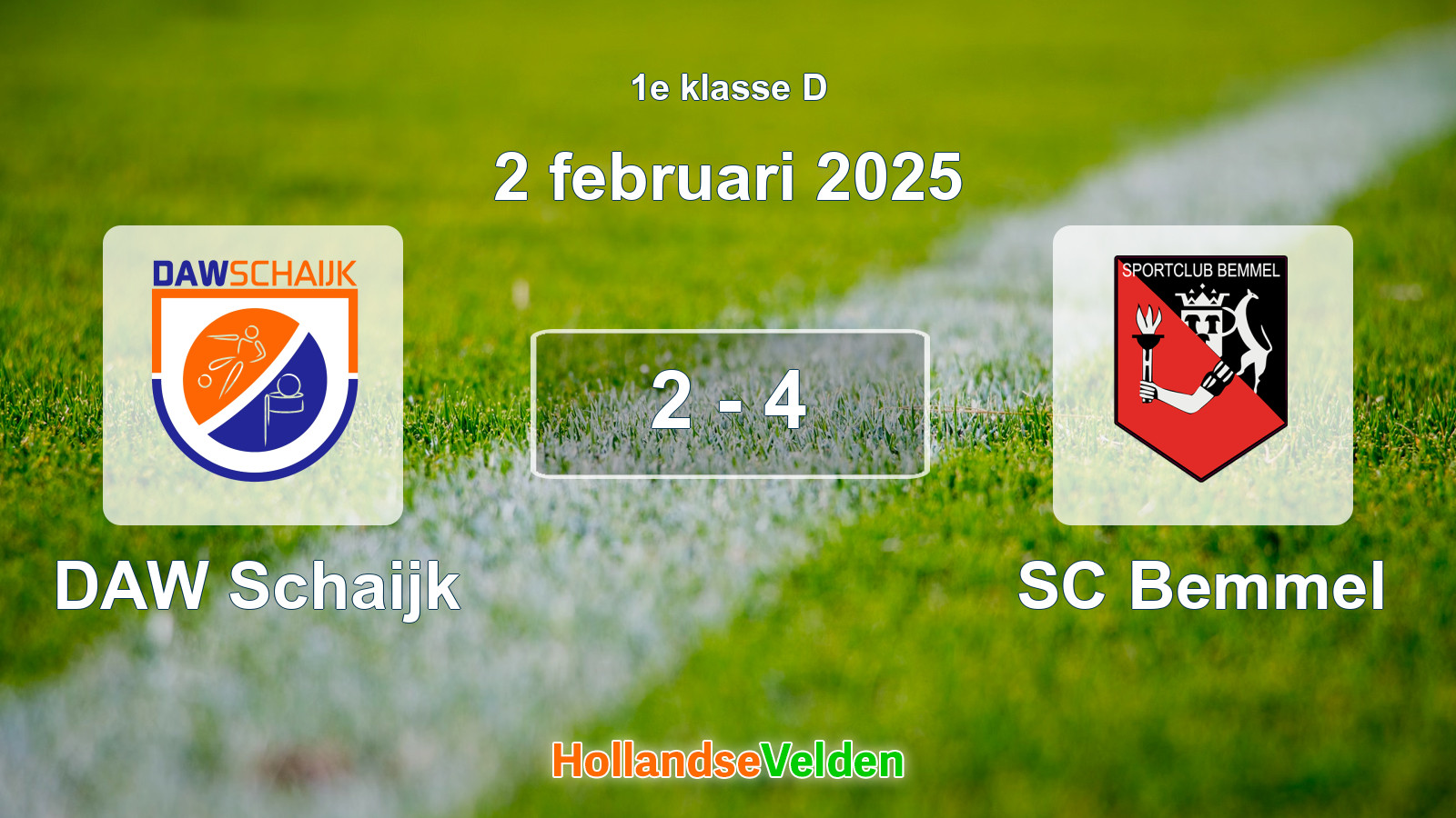 Gespeelde wedstrijd: DAW Schaijk - SC Bemmel 2 - 4 (2 februari 2025)