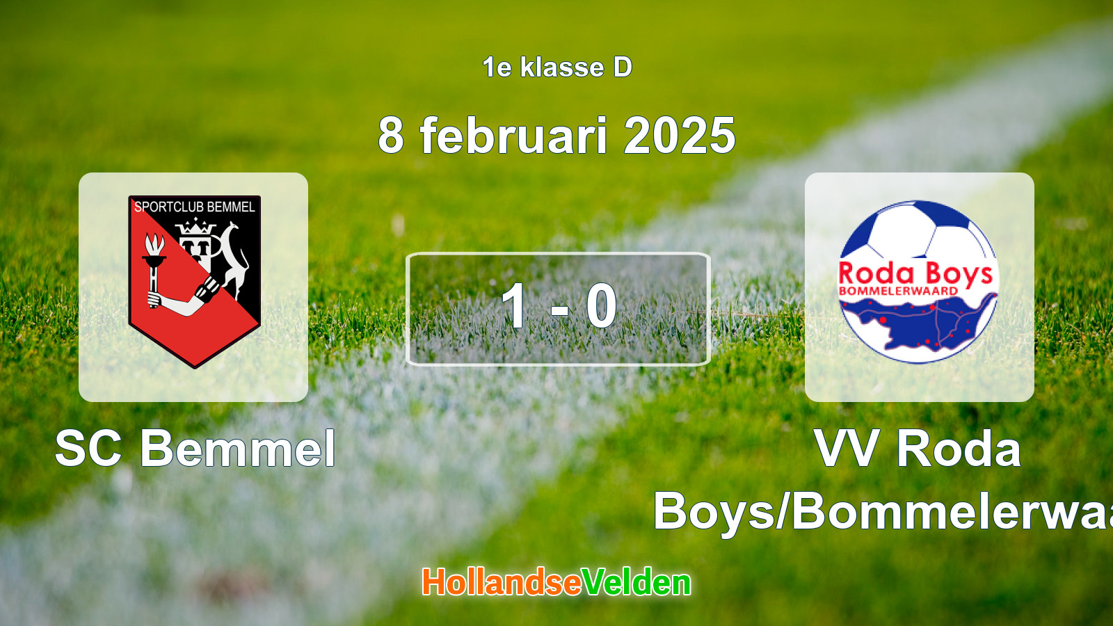 Gespeelde wedstrijd: SC Bemmel - VV Roda Boys/Bommelerwaard 1 - 0 (8 februari 2025)