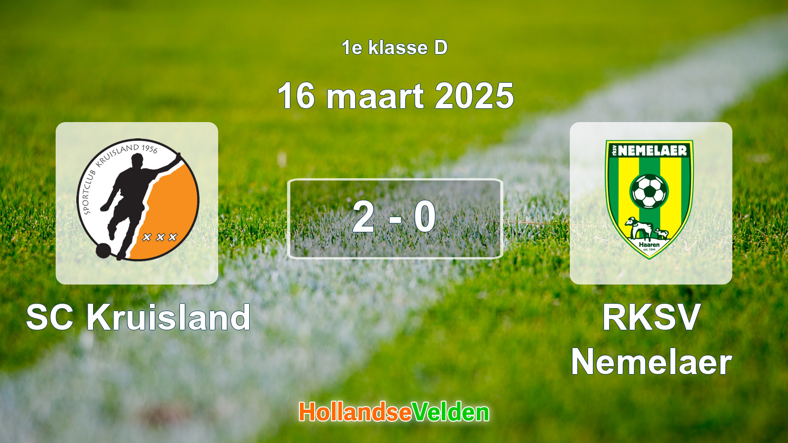 Gespeelde wedstrijd: SC Kruisland - RKSV Nemelaer 2 - 0 (16 maart 2025)