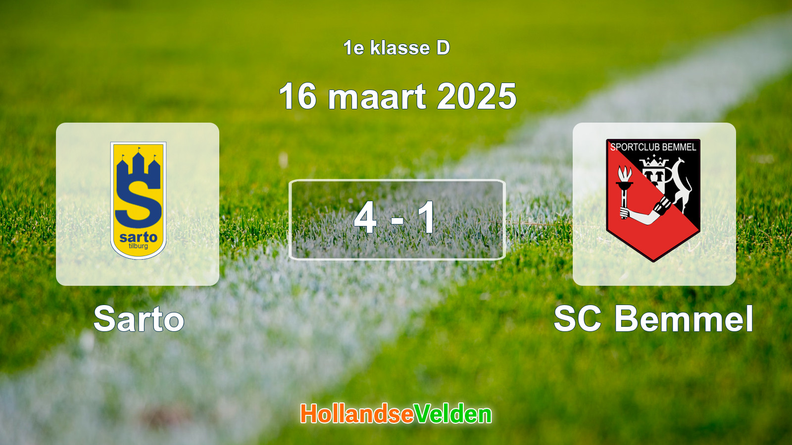Gespeelde wedstrijd: Sarto - SC Bemmel 4 - 1 (16 maart 2025)