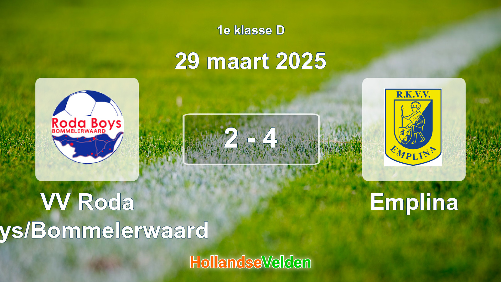 Gespeelde wedstrijd: VV Roda Boys/Bommelerwaard - Emplina 2 - 4 (29 maart 2025)
