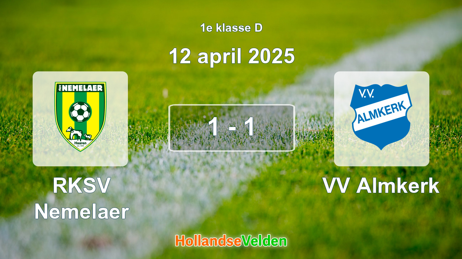 Gespeelde wedstrijd: RKSV Nemelaer - VV Almkerk 1 - 1 (12 april 2025)