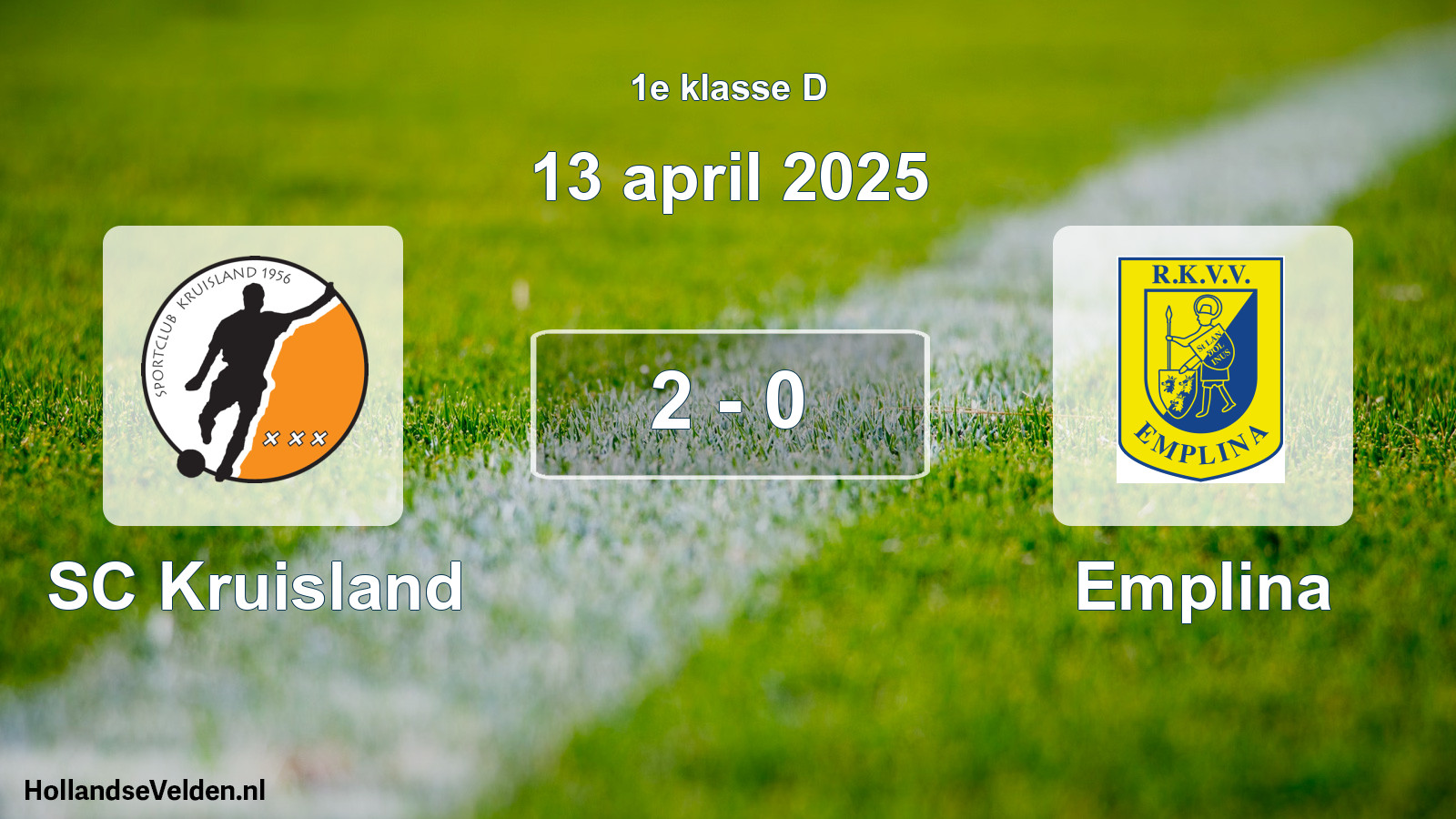 Gespeelde wedstrijd: SC Kruisland - Emplina 2 - 0 (13 april 2025)