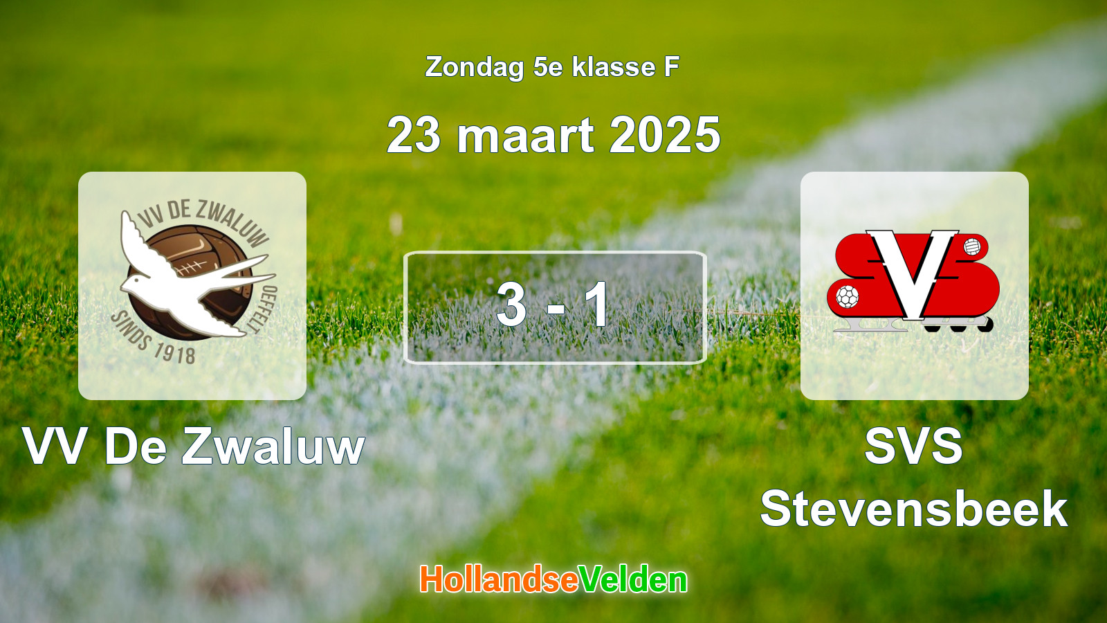 Gespeelde wedstrijd: VV De Zwaluw - SVS Stevensbeek 3 - 1 (23 maart 2025)