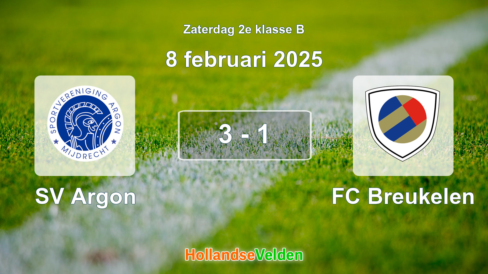 Gespeelde wedstrijd: SV Argon - FC Breukelen 3 - 1 (8 februari 2025)