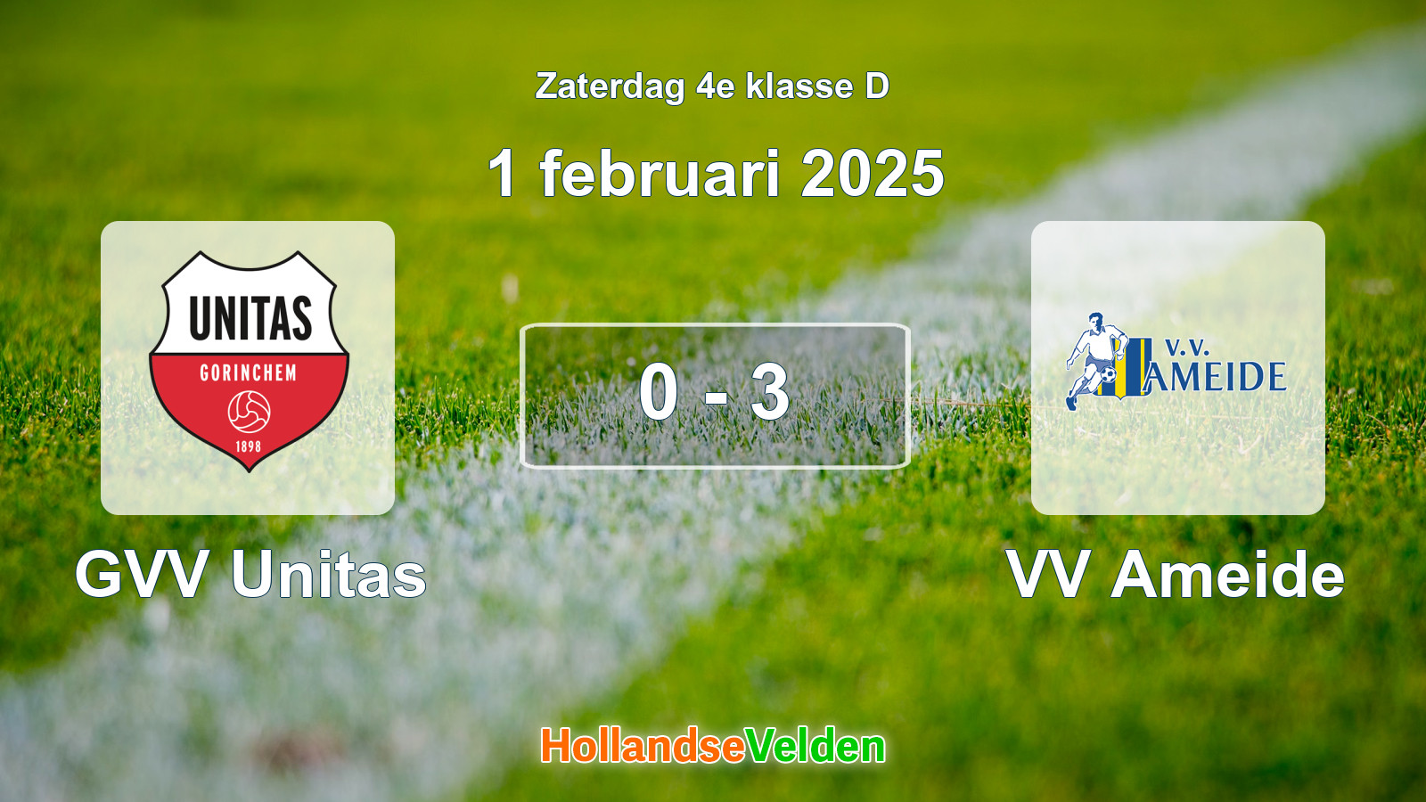 Gespeelde wedstrijd: GVV Unitas - VV Ameide 0 - 3 (1 februari 2025)