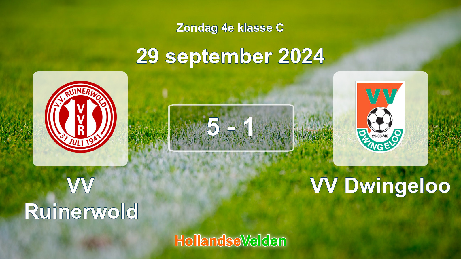 Gespeelde wedstrijd: VV Ruinerwold - VV Dwingeloo 5 - 1 (29 september 2024)