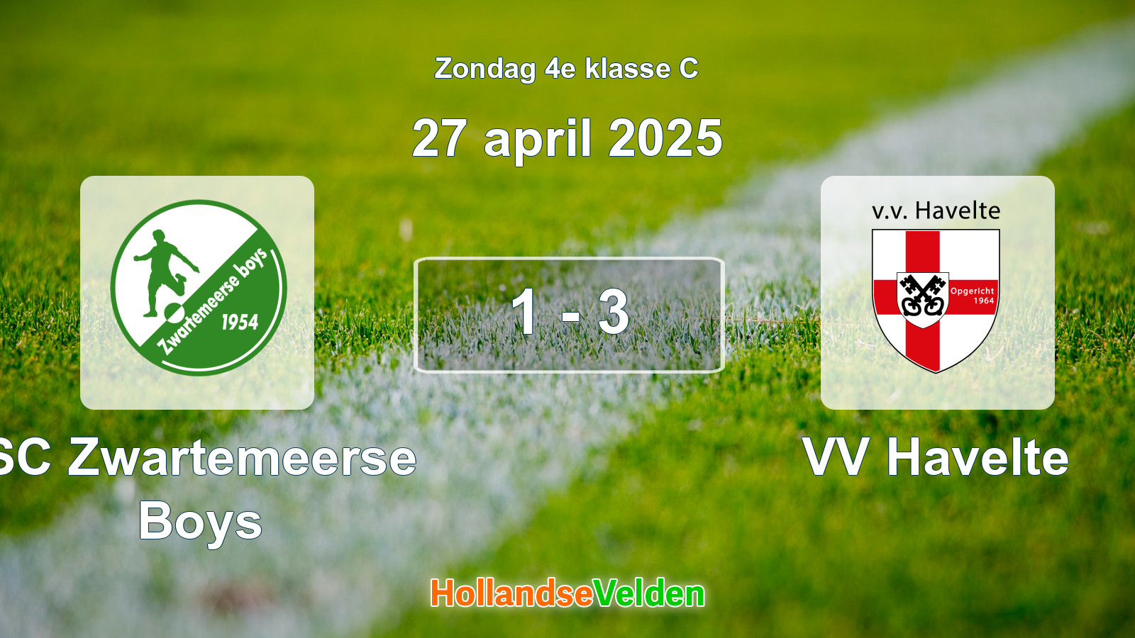 Gespeelde wedstrijd: SC Zwartemeerse Boys - VV Havelte 1 - 3 (27 april 2025)