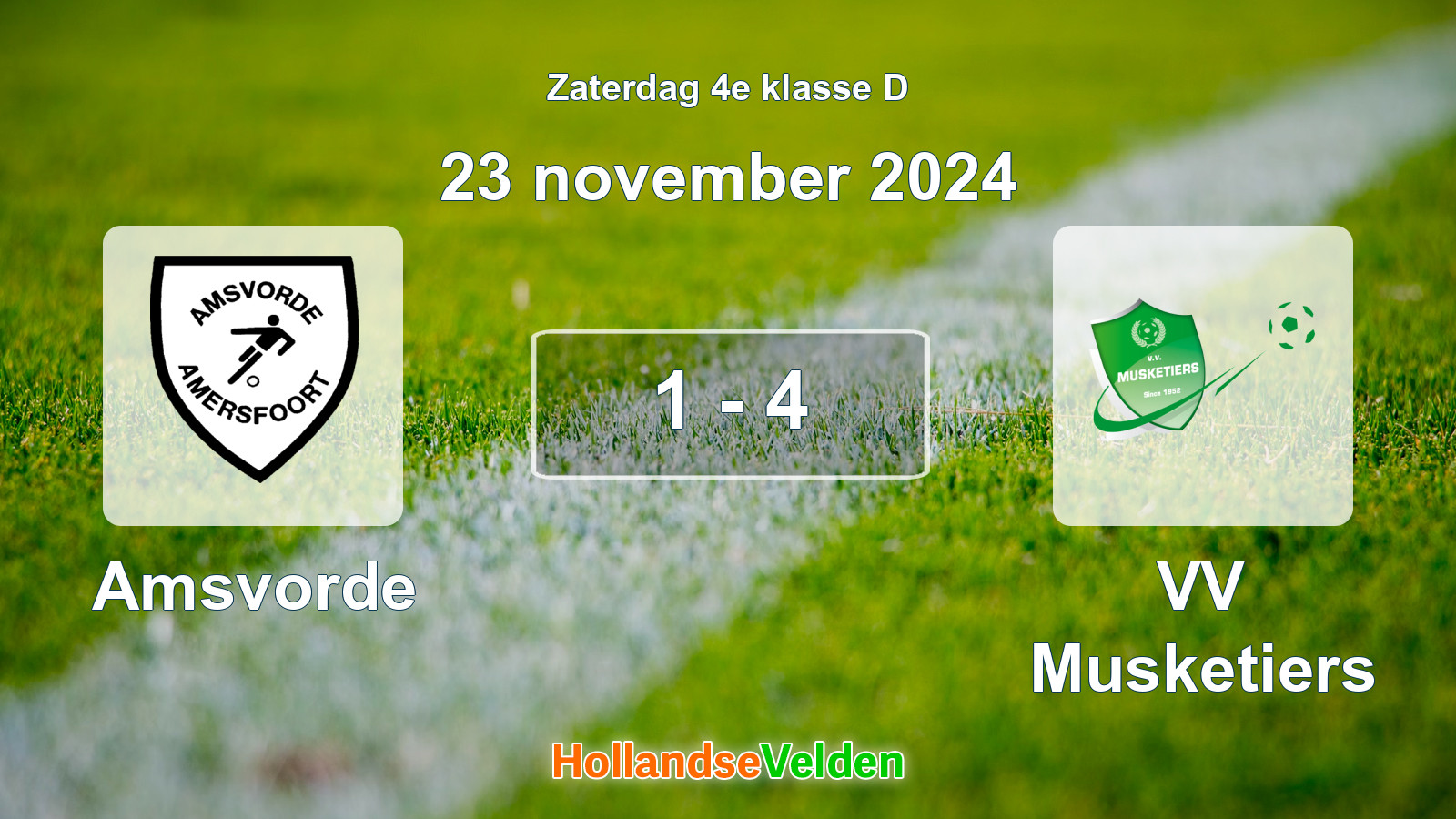 Gespeelde wedstrijd: Amsvorde - VV Musketiers 1 - 4 (23 november 2024)