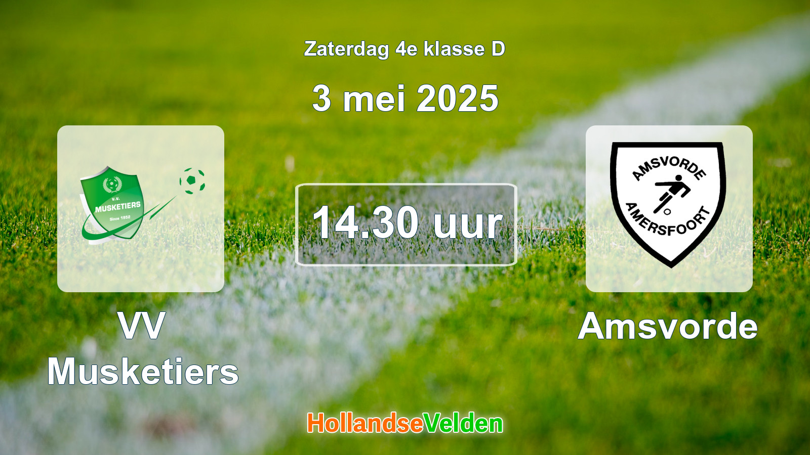 Geplande wedstrijd: VV Musketiers - Amsvorde (3 mei 2025)