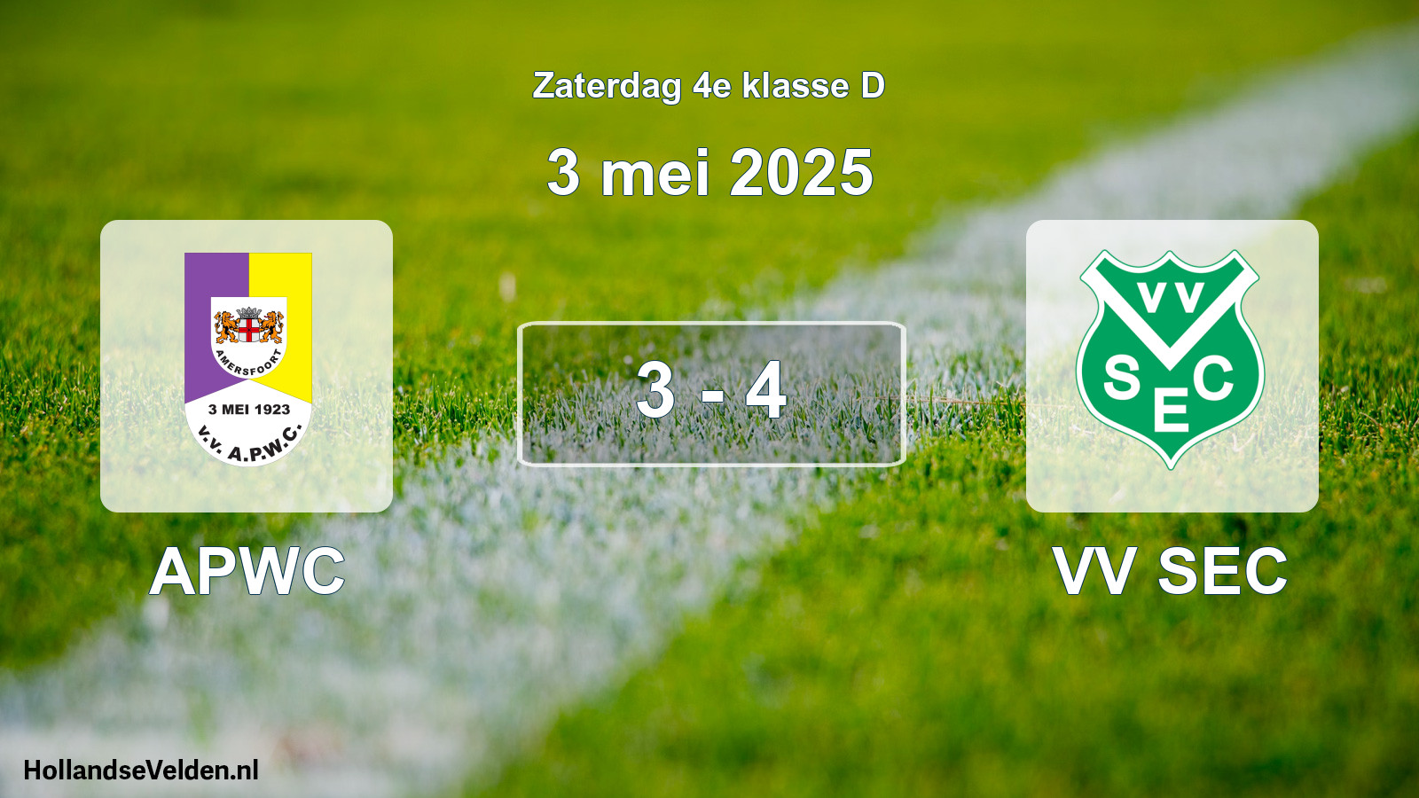 Gespeelde wedstrijd: APWC - VV SEC 3 - 4 (3 mei 2025)